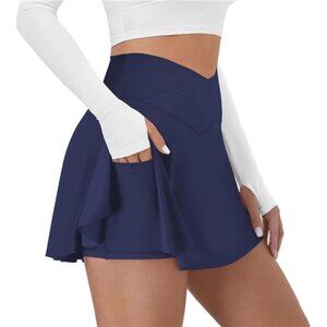 Tennis Skirt Women Pockets Shorts Crossover High Waisted Athletic Golf Skort